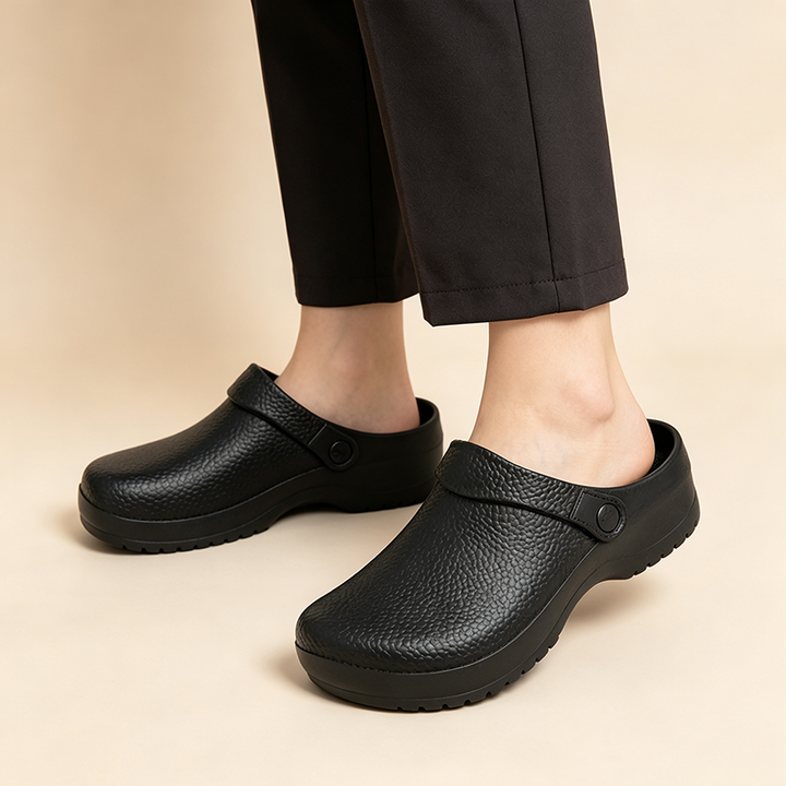 Black Textured Non-Slip Chef Clogs