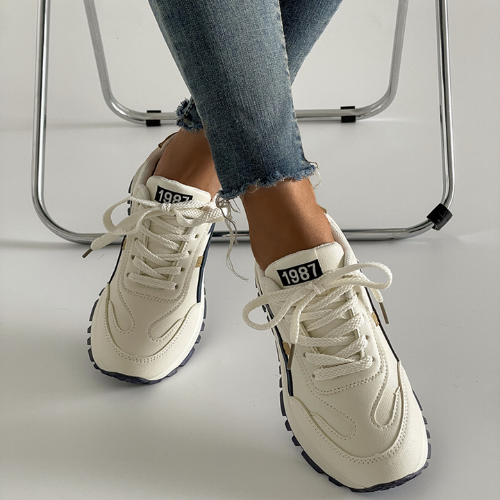Women Retro Color Block Lace-Up Sneakers
