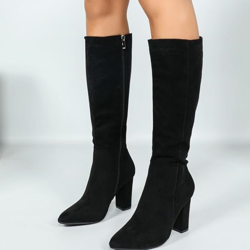 Pointed Toe Block Heel Knee High Boots