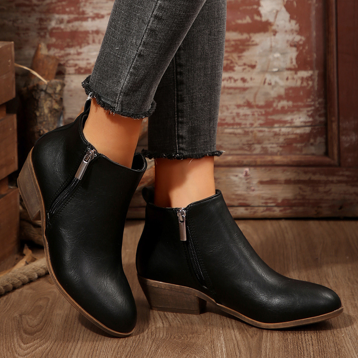 Side Zipper Block Heel Ankle Boots