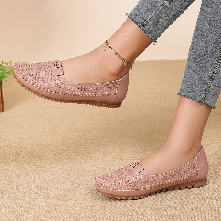 Perforated Slip-On Soft Leather Loafer Flats