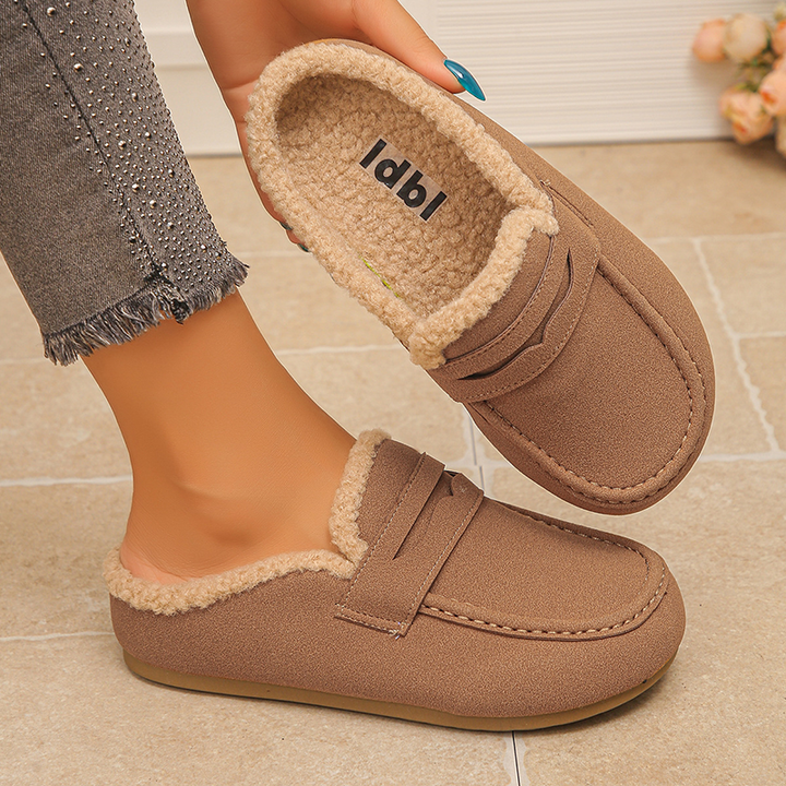 Women Fleece Lined Slip‑On Moccasin Mule Slippers
