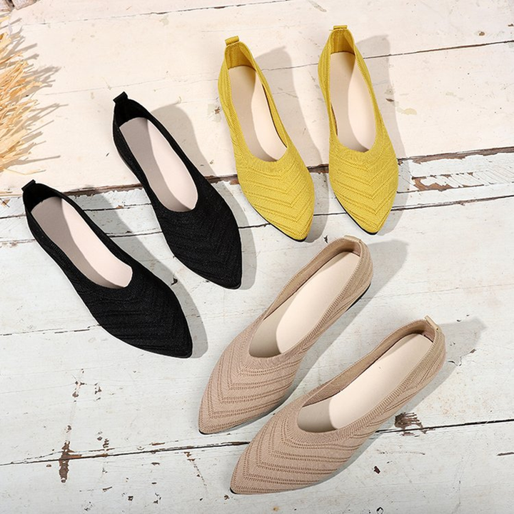 Breathable Knit Pointed Toe Flat Shoes Comfort Slip On Walking Flats for Women