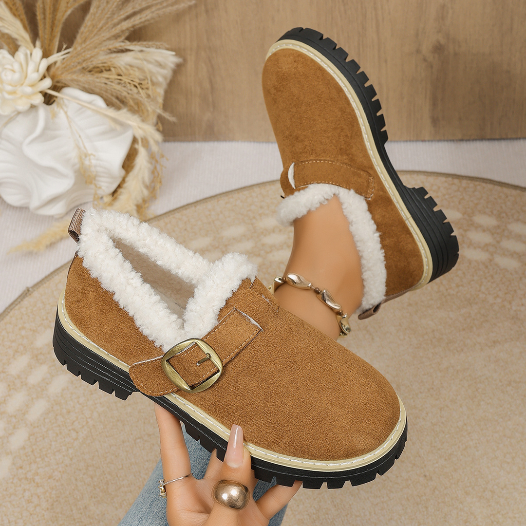 Women Fleece Lined Buckle Platform Loafers