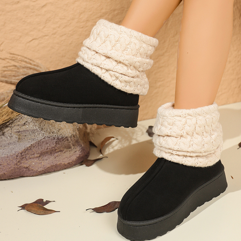 Women Cable Knit Cuff Platform Winter Boots