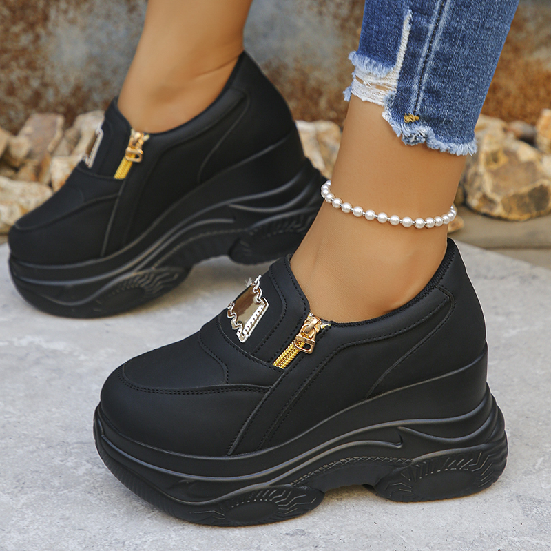 Dual Zip Platform Wedge Slip-On Sneakers