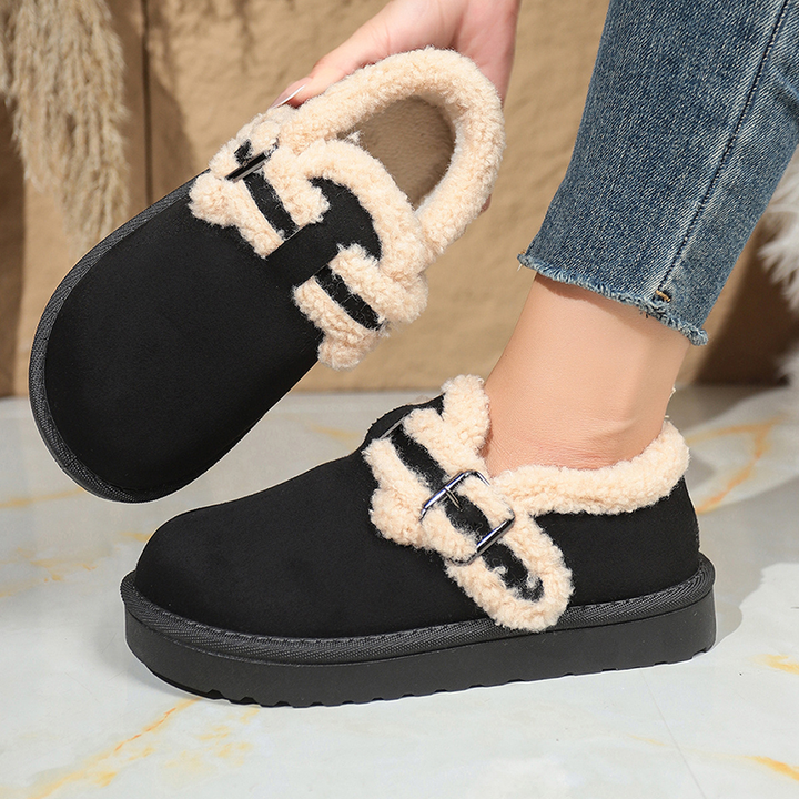Fleece Lined Buckle Platform Winter Shoes for Women