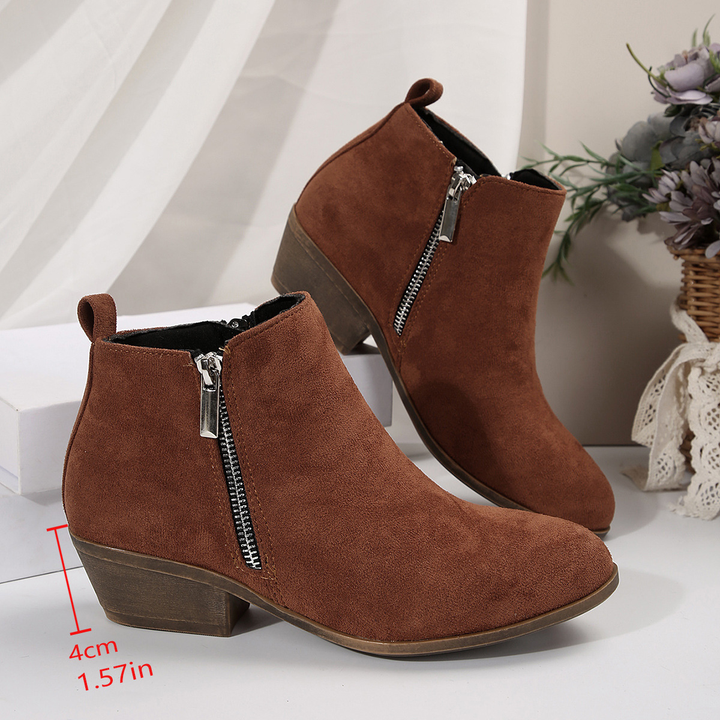 Side Zipper Block Heel Ankle Boots