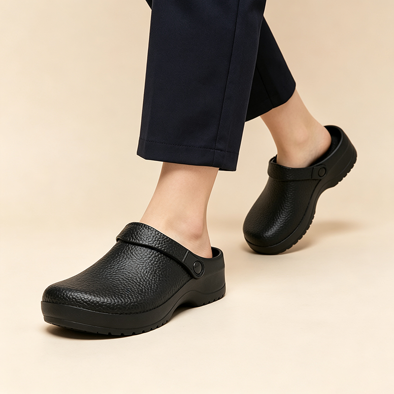 Black Textured Non-Slip Chef Clogs