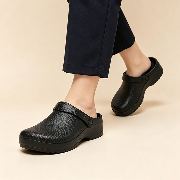 Black Textured Non-Slip Chef Clogs