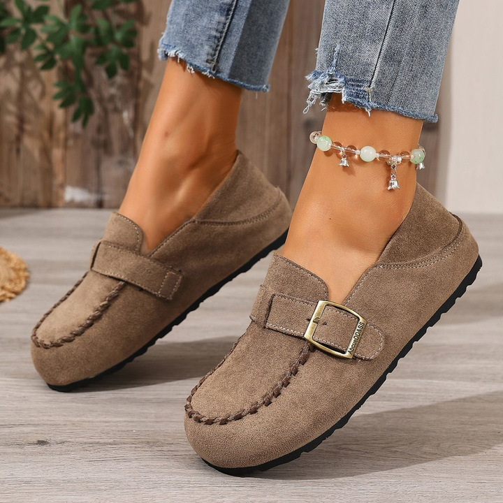 Women Buckle Detail Casual Flat Loafers