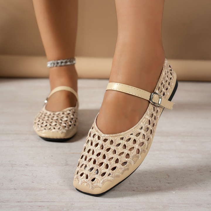 Buckle Strap Hollow Flat Sandals