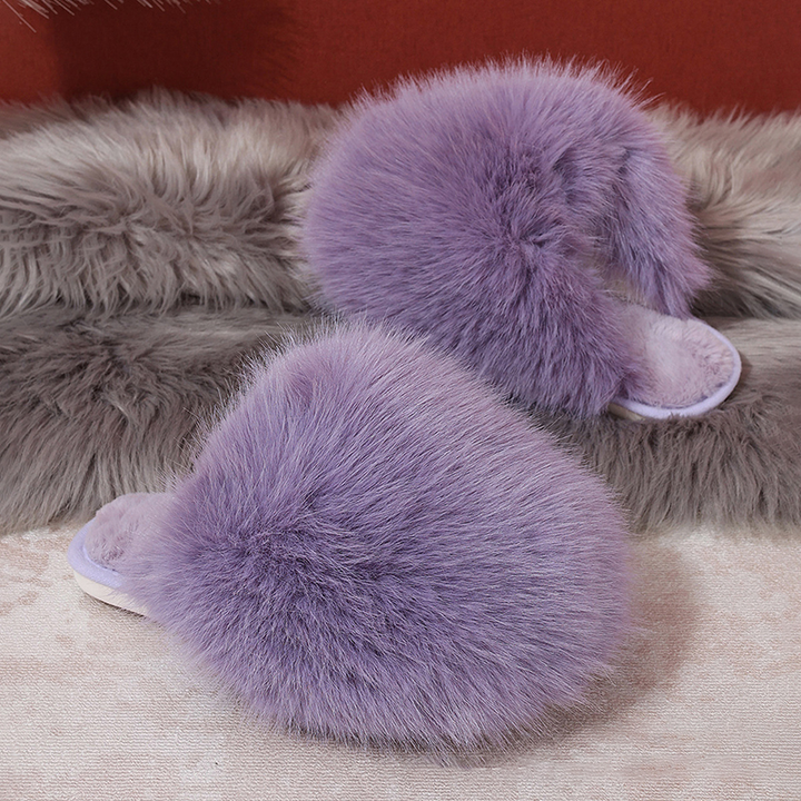 Plush flat indoor slippers
