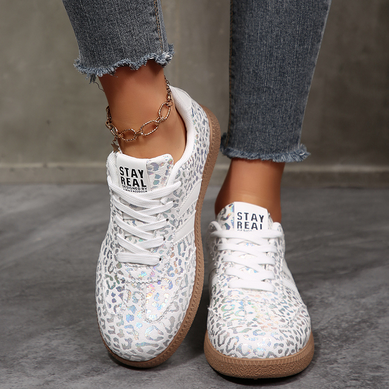 Glossy iridescent leopard-print low-top sneakers