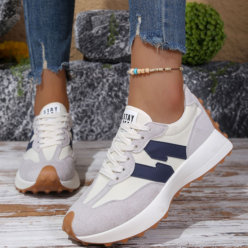 Retro Color Block Platform Sneakers for Women