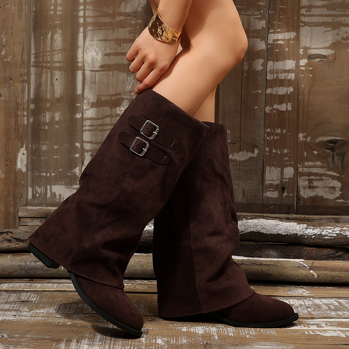 Double Buckle Slouchy Knee High Boots