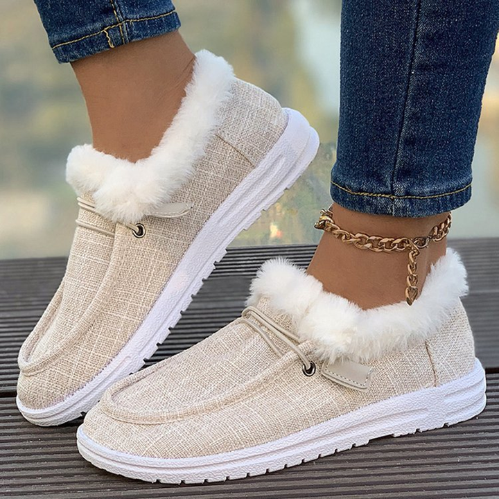 Retro Canvas Platform Loafers with Plush Trim