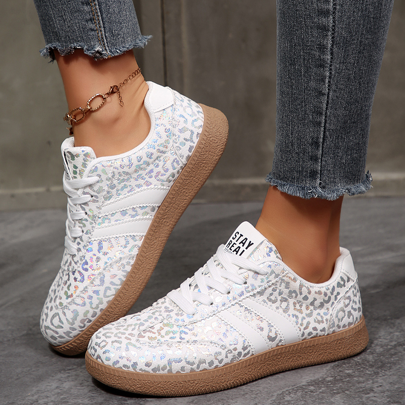 Glossy iridescent leopard-print low-top sneakers