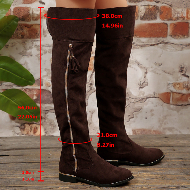 Tassel Zip Side Over The Knee Suede Boots