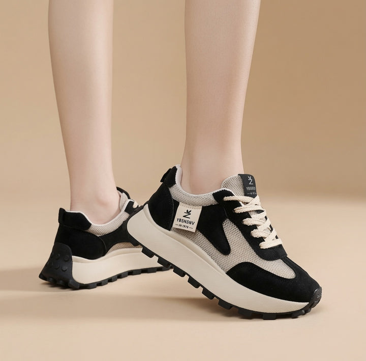 Retro Mesh-Panel Platform Casual Walking Shoes