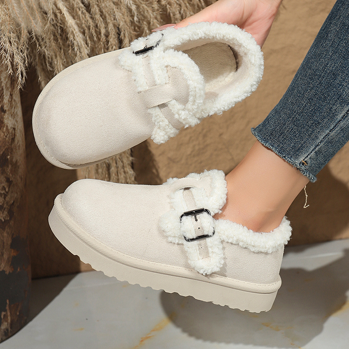 Fleece Lined Buckle Platform Winter Shoes for Women