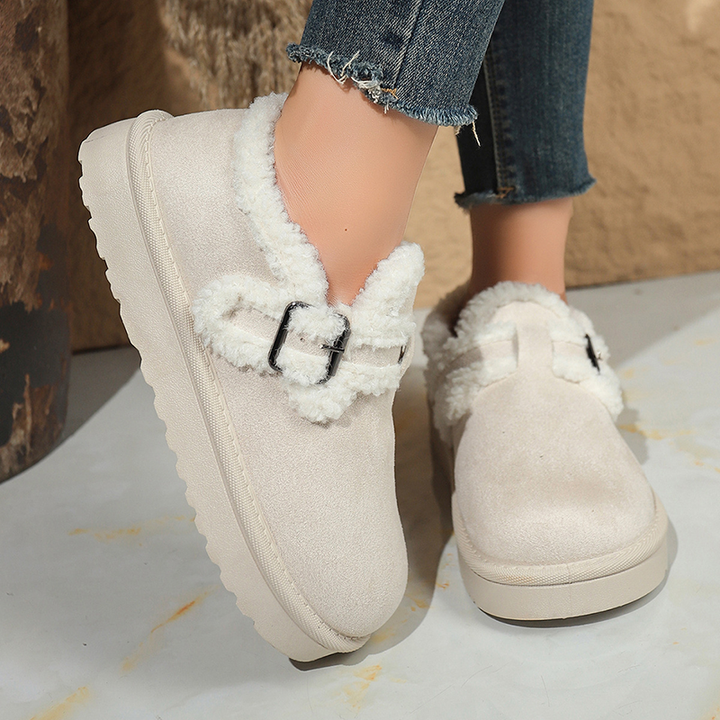 Fleece Lined Buckle Platform Winter Shoes for Women