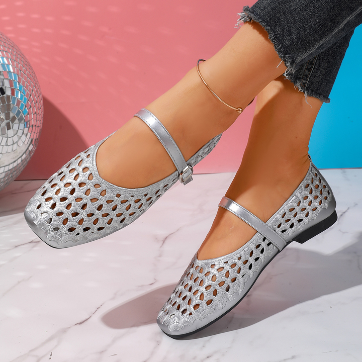 Buckle Strap Hollow Flat Sandals