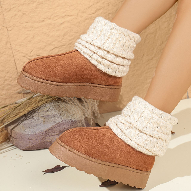 Women Cable Knit Cuff Platform Winter Boots