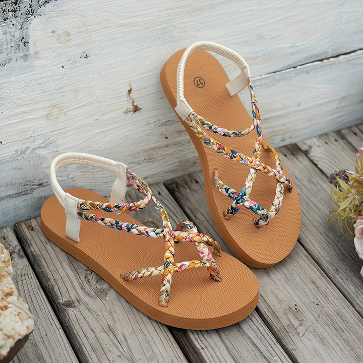 Colorful Braided Crisscross Flat Sandals for Women
