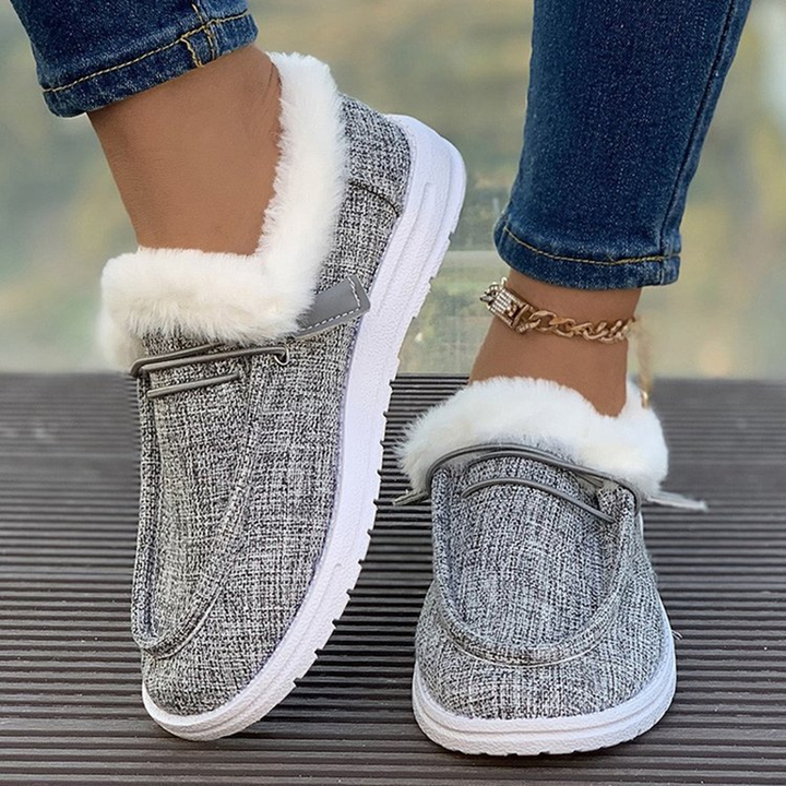 Retro Canvas Platform Loafers with Plush Trim