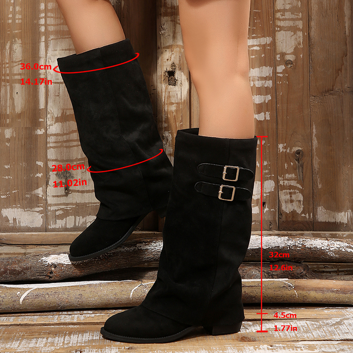 Double Buckle Slouchy Knee High Boots