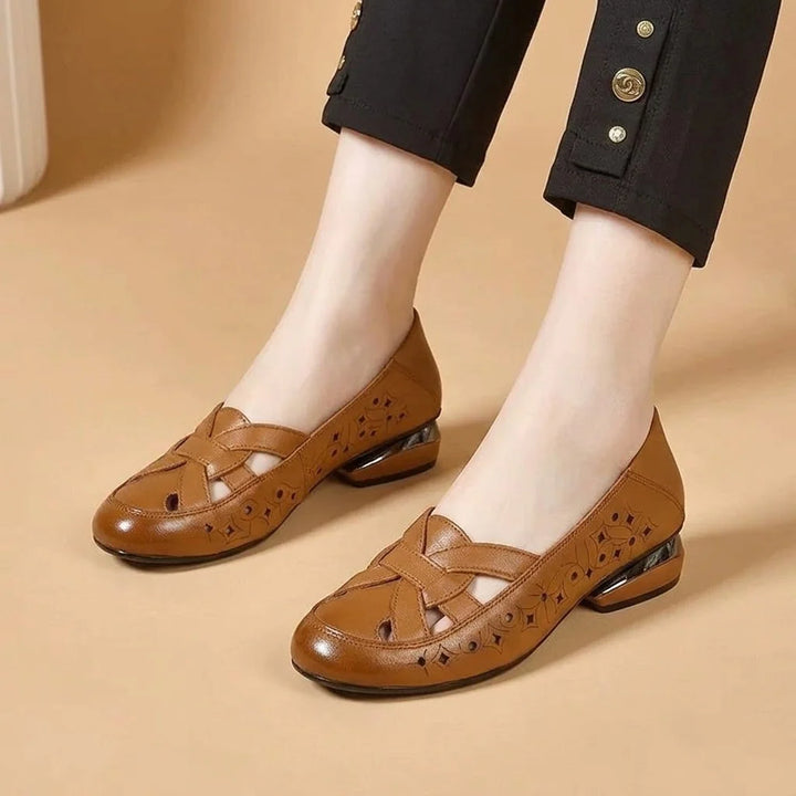 Elegant Woven Cutout Slip-On Flats for Women – Breathable Low Heel Comfort Shoes