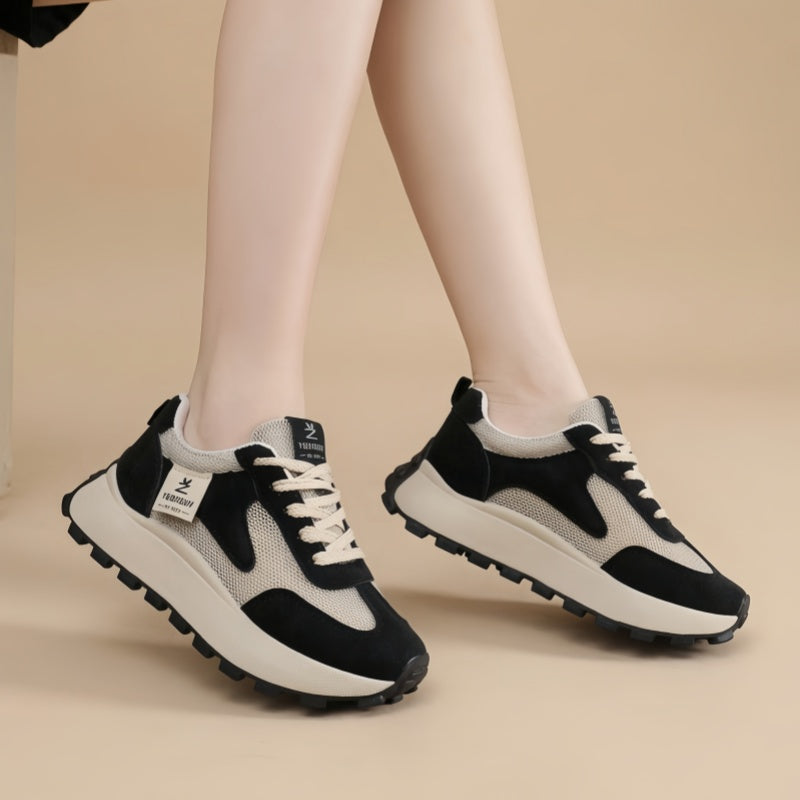 Retro Mesh-Panel Platform Casual Walking Shoes